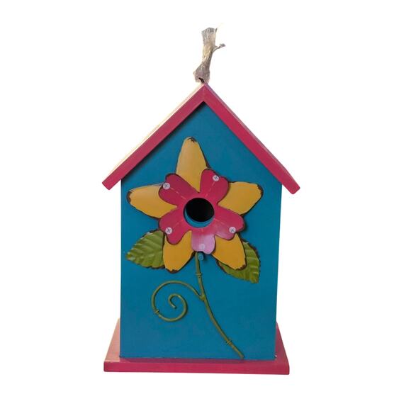 Celebrating Home Blue And Pink Flower Birdhouse NIB - Picture 1 of 3